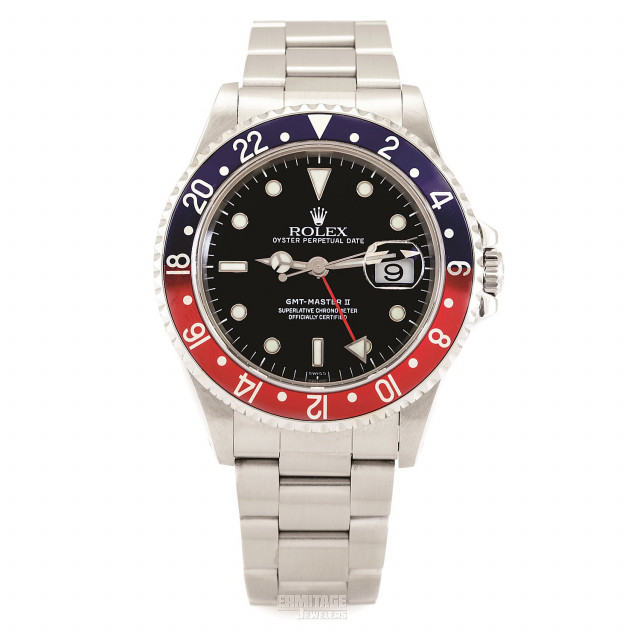 Pre-Owned Rolex GMT-Master II 16710 Stainless Steel 40 mm Luminous Dots & Index On Steel